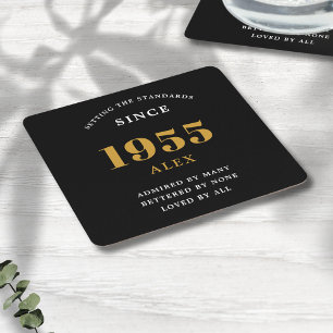 70th誕生日名1955ブラック金ゴールドシック スクエアペーパーコースター