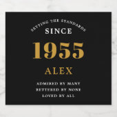 70th誕生日名1955ブラック金ゴールドシック スパークリングワインラベル (シングルラベル)