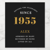 70th誕生日名1955ブラック金ゴールドシック ワインラベル (シングルラベル)