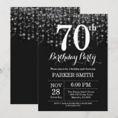 70th誕生日招待状シルバーグリッター 招待状 (正面/裏面)