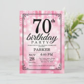70th誕生日招待状ピンクグリッター 招待状 (スタンド正面)