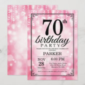 70th誕生日招待状ピンクグリッター 招待状 (正面/裏面)