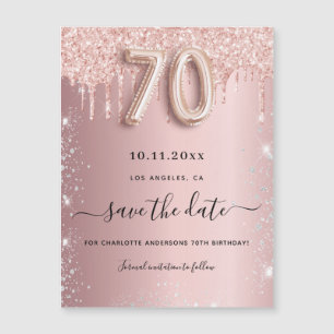 70th誕生日赤面グリッター日付磁石を保存