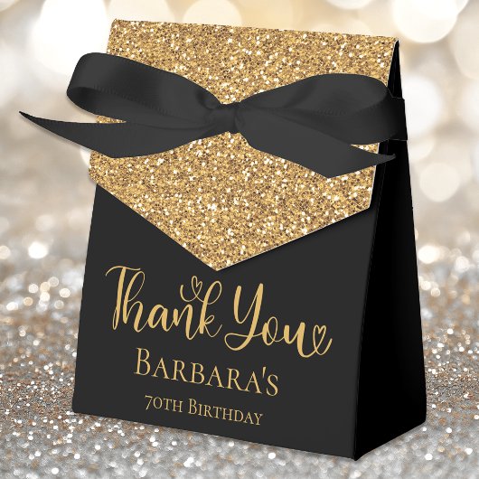 70th誕生日金ゴールドグリッターブラックサンキュー フェイバーボックス
