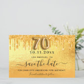 70th誕生日金ゴールドグリッター日付カードを保存 (スタンド正面)