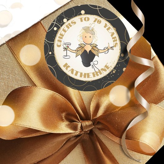 70th誕生日金ゴールドブラックカおもしろいートゥーンシック ラウンドシール