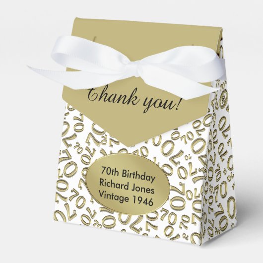 70th誕生日金ゴールド/ホワイトナンバーパターン フェイバーボックス (正面サイド)