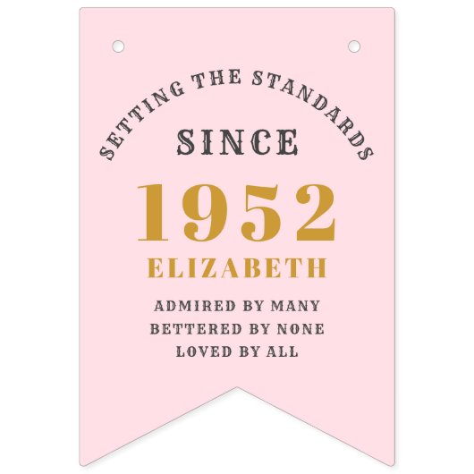 70th誕生日1952ピンク金ゴールド名シック バンティングフラッグ (第1の旗)