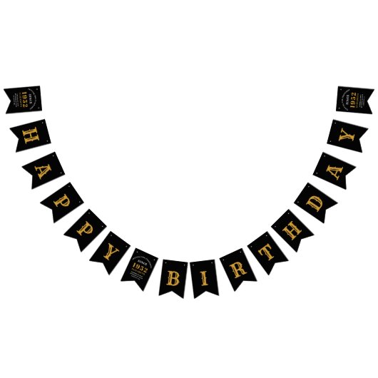 70th誕生日1952ブラック金ゴールドネームシックエレガント バンティングフラッグ (全)