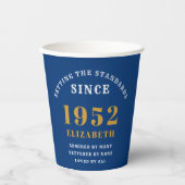 70th誕生日1952ブルーエレガント金ゴールドシック 紙コップ (正面)