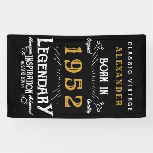 70th誕生日1952名前を追加ブラック金ゴールド伝説 横断幕 (横)