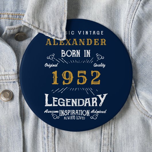 70th誕生日1952名前を追加Blue金ゴールド伝説 缶バッジ (インサイチュ)