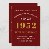 70th誕生日1952赤金ゴールドシック 招待状 (正面/裏面)