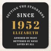 70th誕生日1952黒エレガント金ゴールドシック スクエアペーパーコースター (正面)