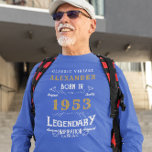 70th誕生日1953名前を追加Blue金ゴールド伝説 Tシャツ<br><div class="desc">この祝ブルーと金ゴールドの伝説的なTシャツとスタイルしパーソナライズされたて70歳の特別な誕生日！このデザインは1953年の生まれ節目の誕生祝いに最適な年に敬意を表している。柔らかく通気性の高いコットン保生地は、大事な行事に関係なく快適。彼らの名ユニーク前でそれを作り、この特別な誰かが何年も大切にする永続的な記憶を作り出す来こと。</div>