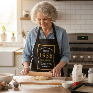 70th誕生日1954名ブラックエレガント金ゴールドシック エプロン