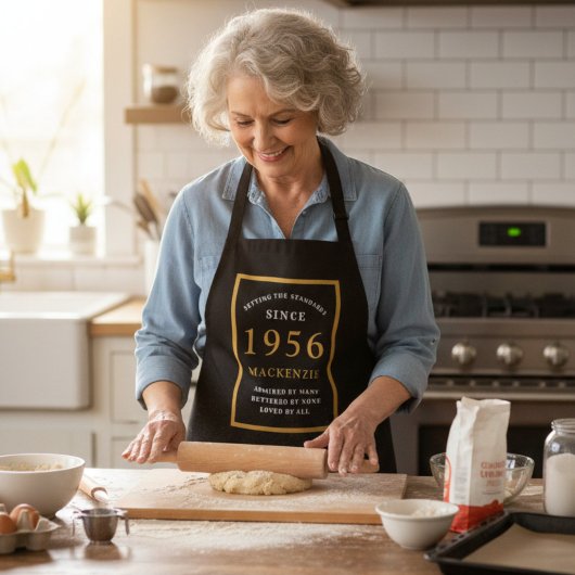 70th誕生日1954名ブラックエレガント金ゴールドシック エプロン