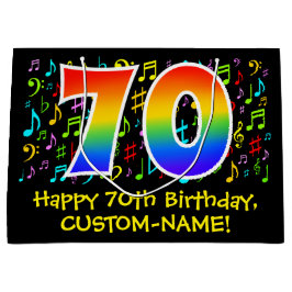 70th誕生日-カラフル Music Symbols, Rainbow 70 ラージペーパーバッグ