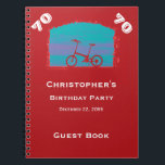 70th, 75th Birthday Party Guest Book, Red Bicycle ノートブック<br><div class="desc">ターコイズユニークと紫の空に向け飾てシルエットの赤い自転車のオリジナル写真と共に制作した本。簡単にカスタマイズ戻す、単にサンプル文字を変更または削除。サイクリング愛好家のための70thまたは75th誕生日パーティーのための非常にフェスティバル – または任意の年齢。オリジナル写真：Marcia Socolik.All Rights Reserved © 2016 Alan & Marcia Socolik.</div>