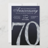 70th Anniversary Diamond Silver Navy Blue Modern 招待状 (正面)