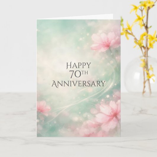 70th Anniversary Dreamy Flowers On Mint Green  カード (黄色い花)