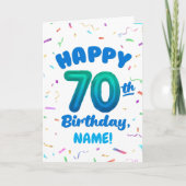 70th Balloon Number Custom Name Birthday Card カード (正面)