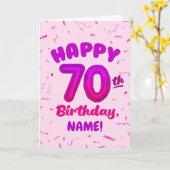 70th Balloon Number Custom Name Birthday Card カード (黄色い花)