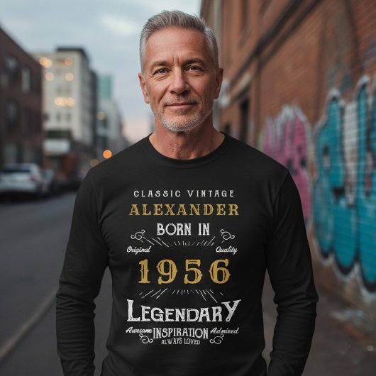 70th Birthday 1956 Add Name Black Gold Legendary Tシャツ