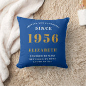 70th Birthday 1956 Add Name Blue Gold Personalized クッション (ブランケット)