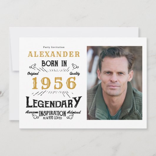 70th Birthday 1956 Legend White & Gold Photo 招待状 (正面)