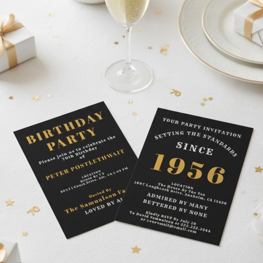 70th Birthday Add Name Year Black Gold For Him 招待状