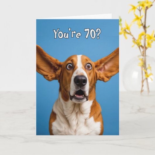 70th Birthday Basset Hound Dog Humor カード (黄色い花)