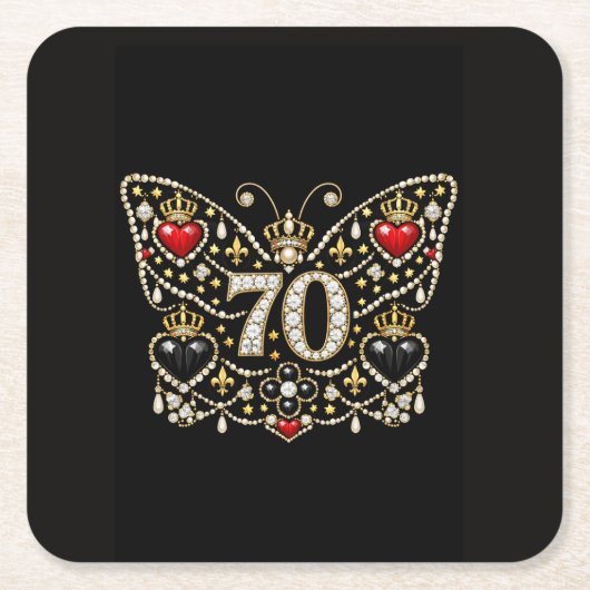 70th birthday bejewelled diamonds butterfly スクエアペーパーコースター (正面)