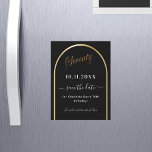 70th birthday black金ゴールドSave the Date magnet<br><div class="desc">磁気第70回の誕生日パーティーのための日付カードを保存する。黒い背景、飾金ゴールドフェイクアーチ。日付と名前をカスタマイズして追加する。文字:70と日付の保存は大きな書トレンディーの手入力されたスタイルスクリプトを含む。</div>