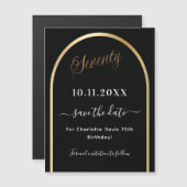 70th birthday black金ゴールドSave the Date magnet (正面/裏面)