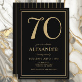 70th Birthday Black and Gold Modern Minimal Adult 招待状
