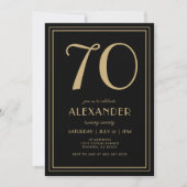 70th Birthday Black and Gold Modern Minimal Adult 招待状 (正面)