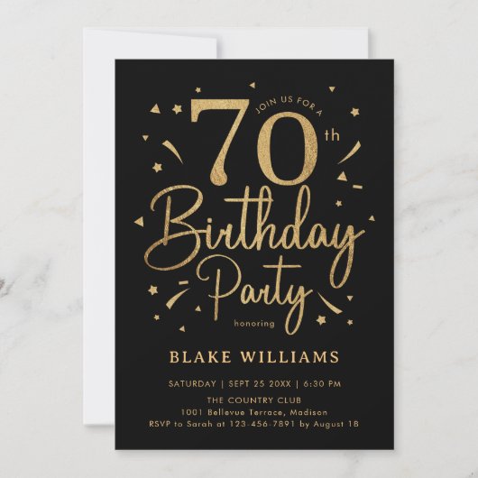 70th Birthday Black Gold 招待状 (正面)