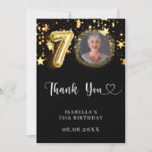 70th birthday black gold stars photo サンキューカード (正面)