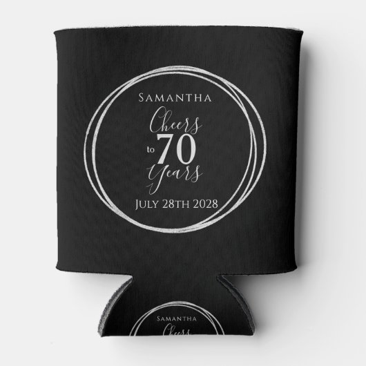 70th Birthday Black Silver Cheers 70 Years 缶クーラー (正面)