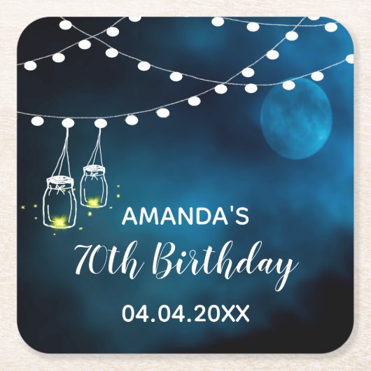 70th birthday blue moon light stringsの名前 スクエアペーパーコースター (正面)