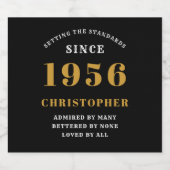 70th Birthday Born 1956 Add Name Black Gold スパークリングワインラベル (シングルラベル)