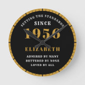 70th Birthday Born 1956 Black Gold ラウンド壁時計 (正面)