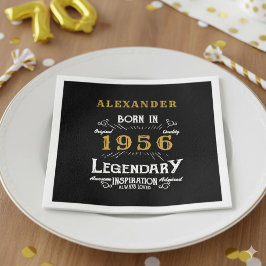 70th Birthday Born 1956 Black Gold Retro Vintage スタンダードカクテルナプキン
