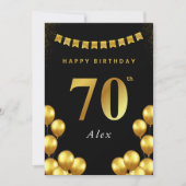 70th Birthday Card Black and Gold Balloons カード (正面)
