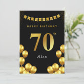 70th Birthday Card Black and Gold Balloons カード (スタンド正面)