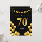 70th Birthday Card Black and Gold Balloons カード (正面/裏面インサイチュ)