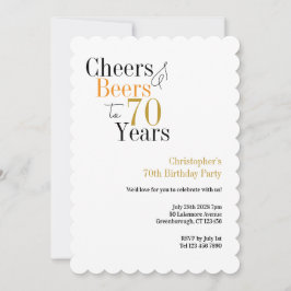 70th Birthday Cheers and Beers Minimal Party 招待状
