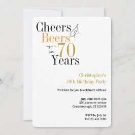 70th Birthday Cheers and Beers Minimal Party 招待状
