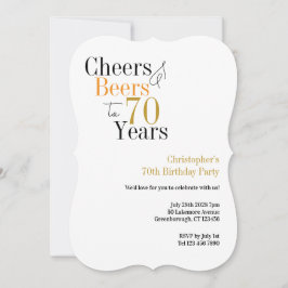 70th Birthday Cheers and Beers Minimal Party 招待状